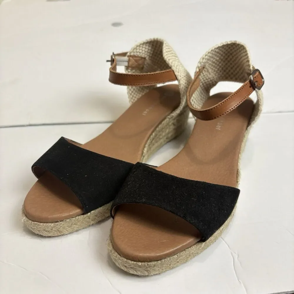 Eric Michael Trieste Espadrille Wedge Sandals, Women's 40 | US 9.5-10 Black Tan